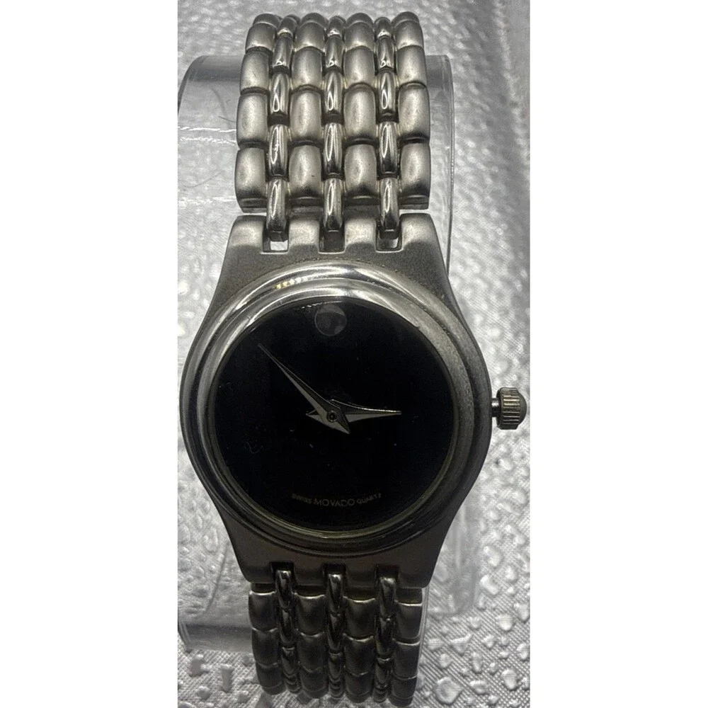 Vintage Movado Museum 97AZ8888Swiss Quartz Watch Black Dial Stainless steel